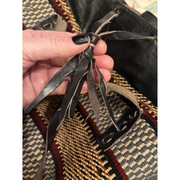 Handwoven African Tote Bag Leather Straps And Drawstring Closure Heirloom Bag - Picture 3 of 6